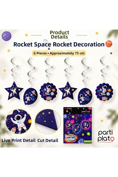 Kikajoy Space Themed Hanging Ornament 6 Pieces 75 cm Rocket Space Rocket Astronaut Birthday Decoration