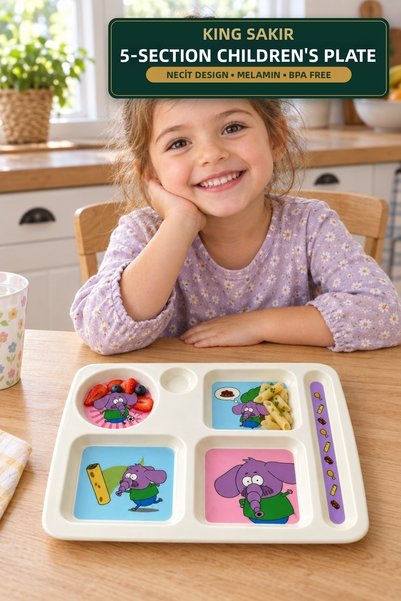 viracasa Kral Şakir 5-Compartment Children's Plate Melamine Food Nutrition Pl...