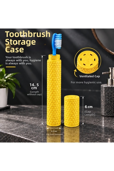 PİYATECH Portable Travel Type Snap-On Cover Toothbrush Storage Container - Hy...