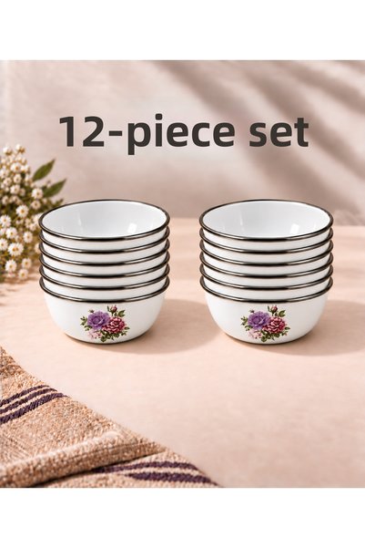 Zarif İnci Enamel Soup Bowl Breakfast Serving Snack Bowl Storage 14 cm 12 Pie...