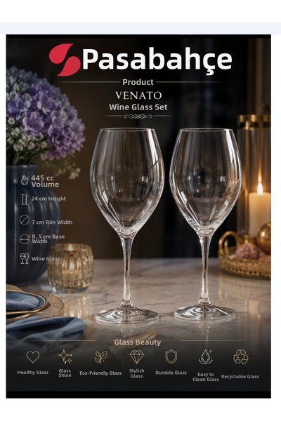 Paşabahçe Set of 2 Veneto Cold Cutting Glasses 445 Cc 24 cm Length 7 cm Mouth...