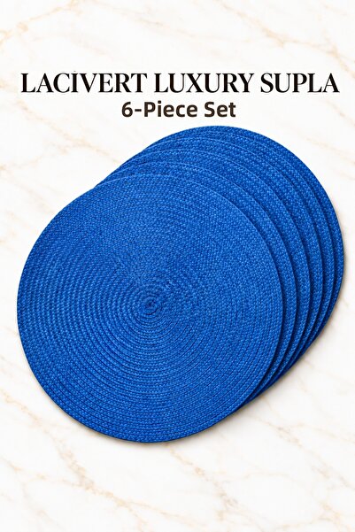 ACELEYOLLA Luxury 6-Piece Navy Blue Knitted Supla Set – 37 cm Round American ...