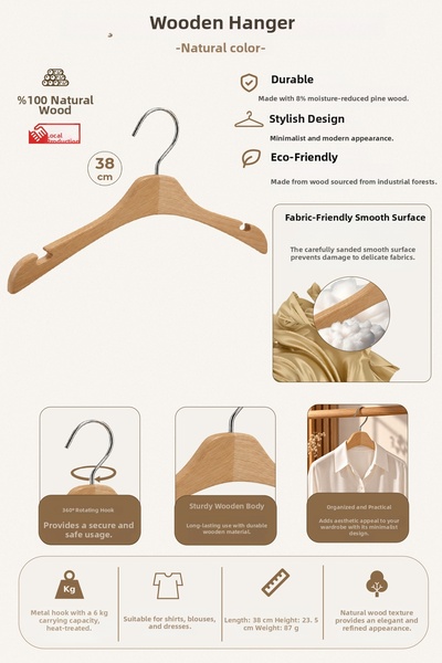 NYN Wooden B002 Young-Women's 38cm Clothes, Blouses, Shirts Hanger 24 Pieces ...