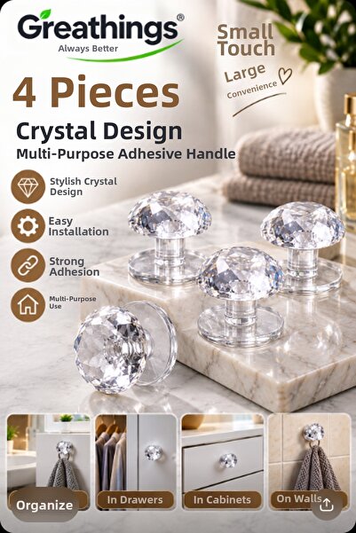 Greathings 4 bucăți 20 mm mâner adeziv din cristal transparent pentru dulap, ...