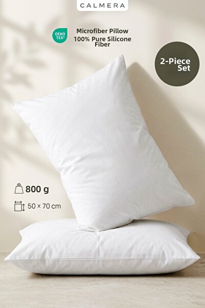 CALMERA 2-Pack Antiallergic 100% Pure Silicone Fiber Pillow |   Microfiber So...