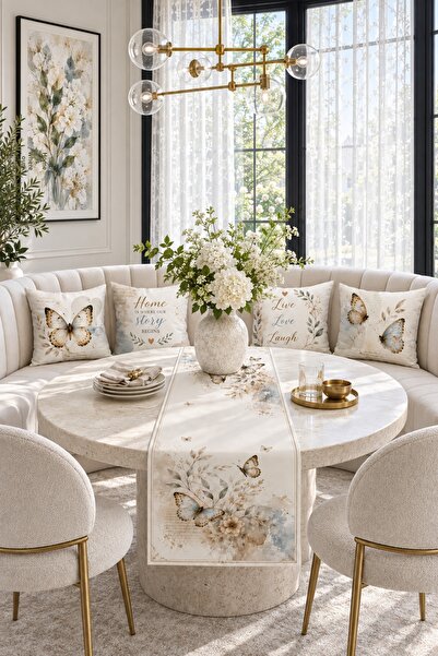 HOMESSA Beige Butterfly Vintage Floral 4-Piece Throw Pillow Cover Runner Set