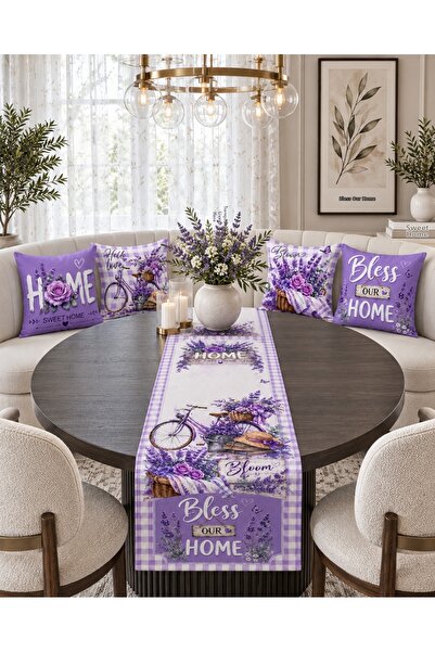 HOMESSA Purple Lavender Bicycle Country 4-Piece Throw Pillow Cover Runner Set