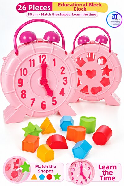 TRENDZONE 26 Piece Educational Block Bultak Clock 30cm – Shape Matching and T...