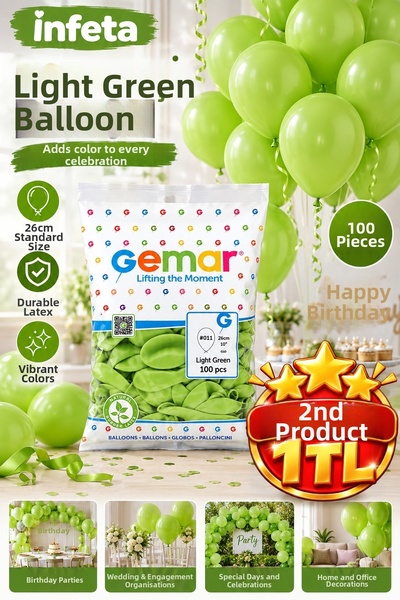 İnfeta Pistachio Green Balloon 26 cm 10 Inch 100 Pieces Natural Latex Party a...