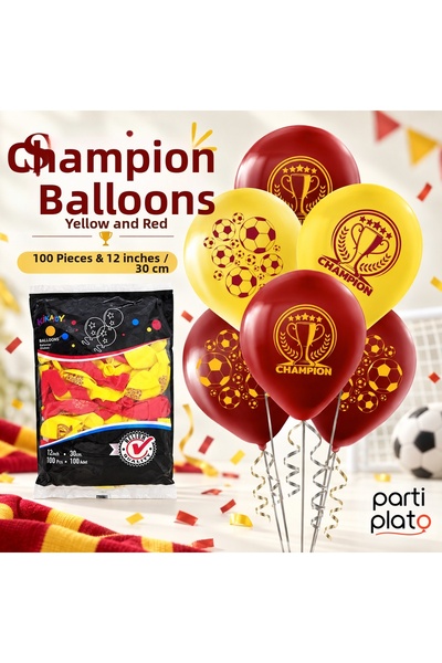 Kikajoy Yellow Red Champion Printed Balloon 100 Pieces 12 Inch Football Theme...