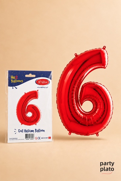 He2 Balloons Red Foil Balloon Number 6, 16 Inches 40 Cm, 6 Year Old Balloon, ...