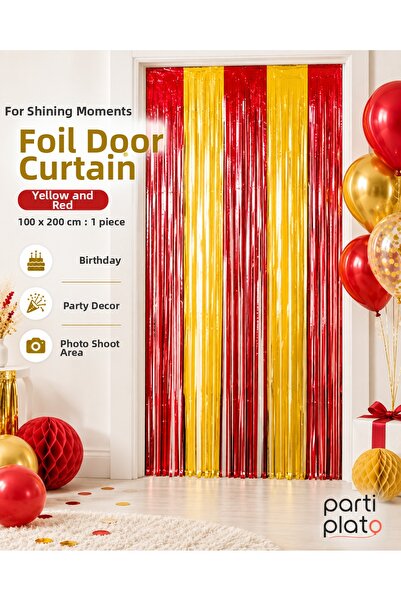 Parti Plato Yellow Red Foil Door Curtain 100X200 cm Birthday Party Decoration...
