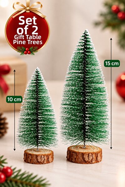 Huzur Party Store Set of 2 Nevada Tree 10-15 cm Mini Tabletop Christmas Pine ...