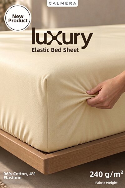 CALMERA Luxury Lycra Elastic Sheet |   Double - King Size |   240 Gsm - Yellow
