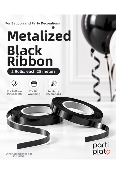 Parti Plato Black Metalized Raffia 2 Pieces X 25 Meters Balloon String Gift W...