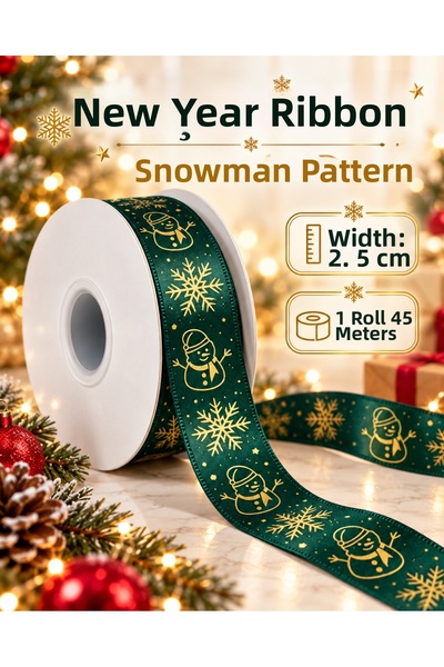 kubbe tekstil aksesuar شريط عيد الميلاد بنمط رجل الثلج 2.5 سم 45 متر شريط سات...