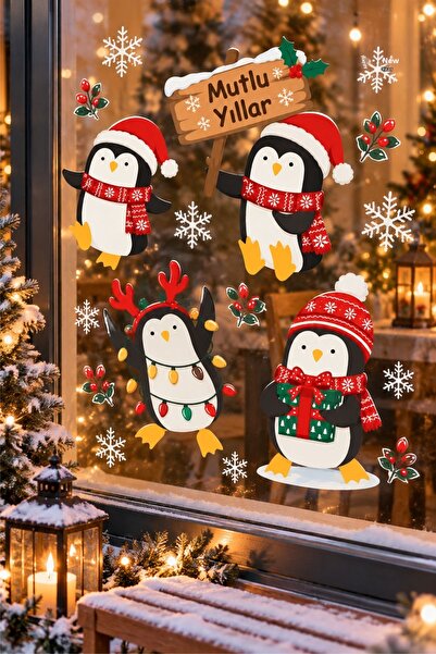 Piksel Grafik Cute Penguins New Year Theme - Baby and Kids Room Glass and Wal...