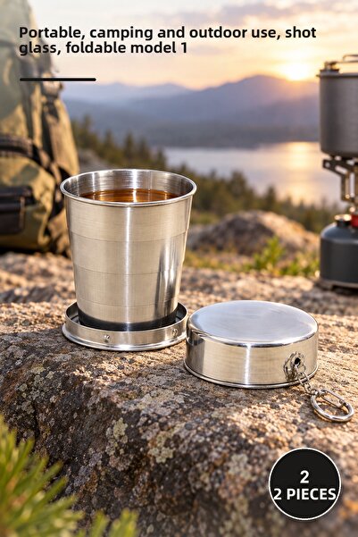 Yenilig 2 Pieces Foldable Single Stainless Steel Shot Glass – Portable, for C...