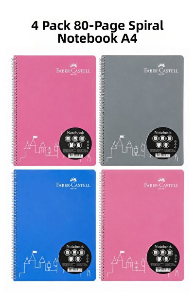 Faber Castell 4 Pieces of 80 Sheets Checkered Faber Notebooks, Spiral Bound, ...