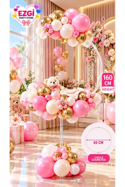 Ezgi Party Store 160 cm Transparent Circle Balloon Stand 65 cm Diameter Birth...