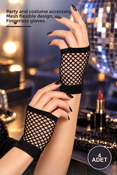 Yenilig 4 Pieces Short Black Fishnet Fingerless Gloves – Party and Costume Ac...