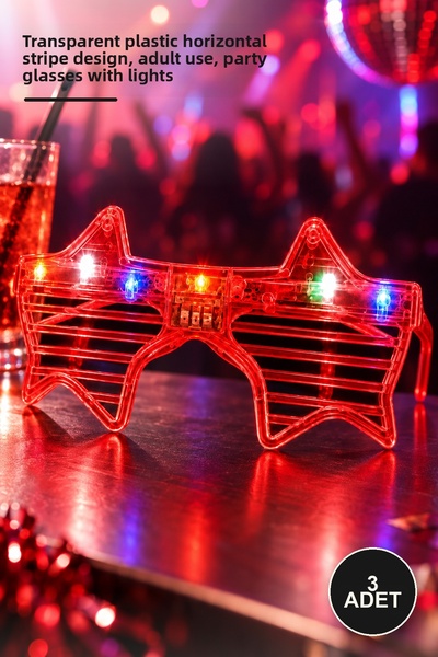 Yenilig 3 Pcs Red Led Light-Up Star Party Glasses – Transparent Plastic Horiz...