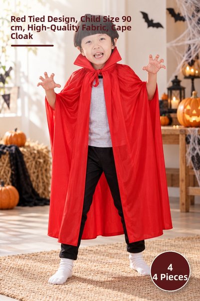 Yenilig 4 Children's Capes with Collars – Red Tie-Back Design, Children's Siz...