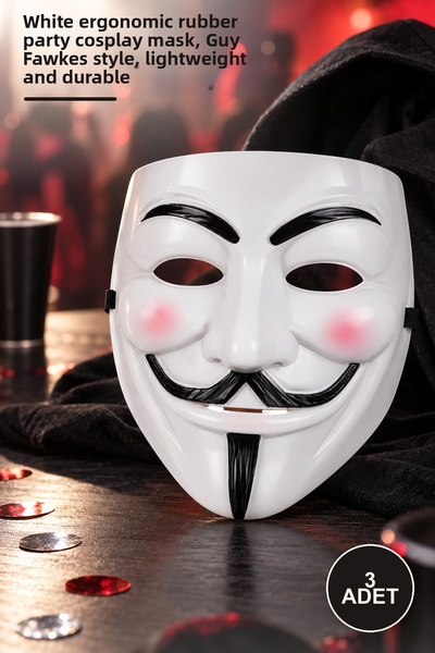 Yenilig 3Pcs V Mask Premium Vendetta Mask – White Ergonomic Rubberized Party ...