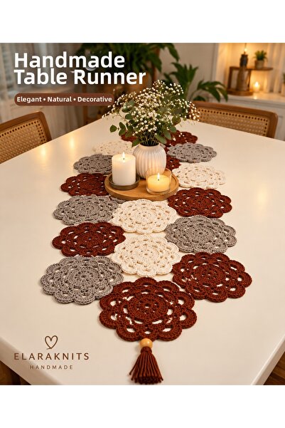 elara knits hand made Elaraknits Hand Knitted Floral Motif Table Runner – Dec...