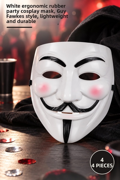 Yenilig 4Pcs V Mask Premium Vendetta Mask – White Ergonomic Rubberized Party ...