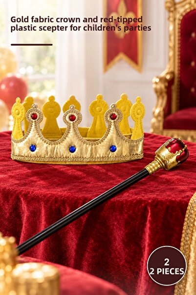 Yenilig Set de 2 piese Coroană Regală și Sceptru Regal – Coroană din material...