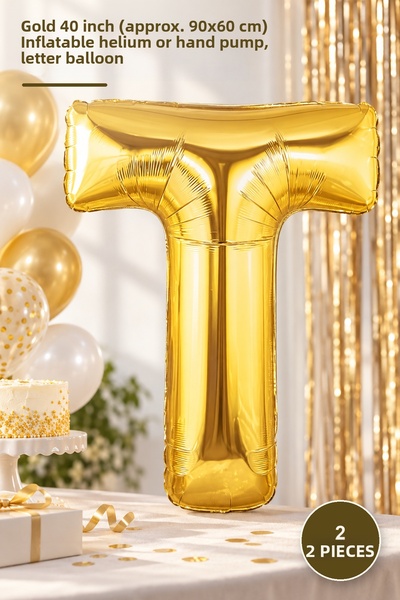 Yenilig 2 Pieces t Letter Foil Balloon - Gold Color 40 Inches (Approx. 90X60 ...
