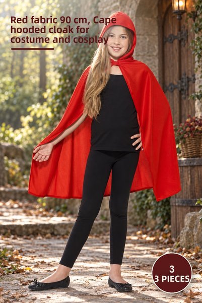 Yenilig 3 Pieces of Hooded Cloak – Red Fabric 90 Cm, Cape Hooded Cloak for Co...