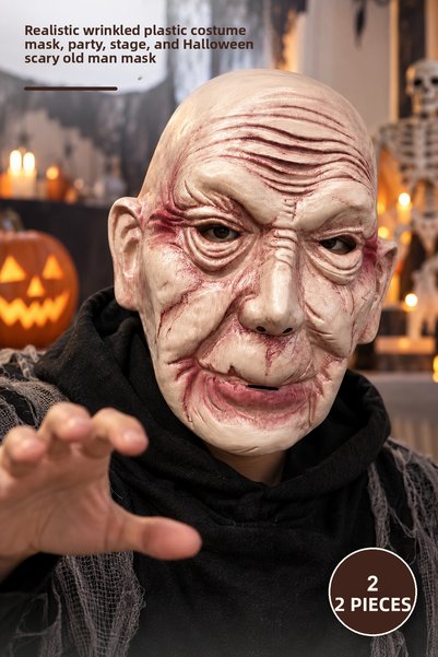 Yenilig 2 Pieces Scary Old Man Mask – Realistic Wrinkled Plastic Costume Mask...