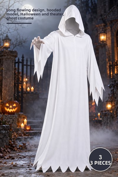 Yenilig 3 Pieces Adult White Hooded Executioner Ghost Costume – Long Draped D...