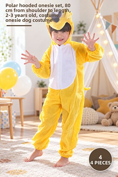 Yenilig 4 Pieces Children's Dog Costume – Jumpsuit Set with Fleece Hood, 80 c...