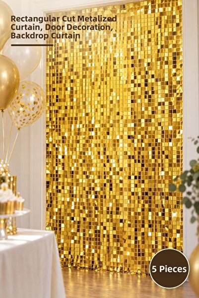 Yenilig 5 Pieces of Gold Door Curtains – Metallic Curtain with a Glittering L...