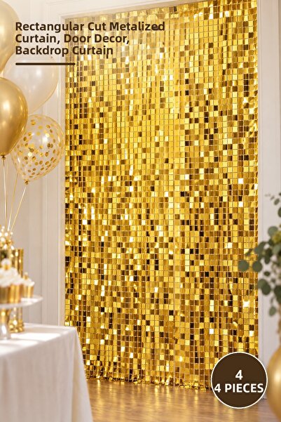 Yenilig 4 Pieces of Gold Door Curtains – Metallic Curtain with a Glittering L...