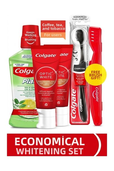 Colgate معجون أسنان أوبتيك وايت للقهوة والشاي 50 مل، عبوة من قطعتين، فرشاة أس...