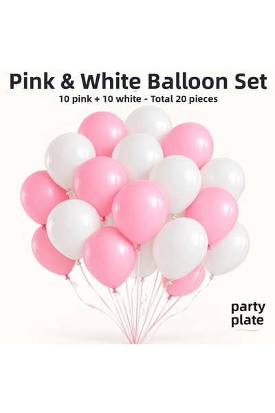 Parti Plato Pastel Pink White Balloon Set 20 Pieces 11 Inch Latex Balloon Bir...