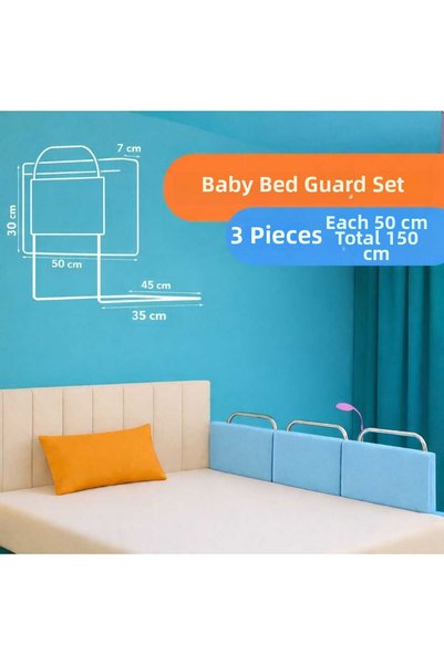 yatella New Generation Bed Barrier 50 X 30 cm Blue (3 Pieces) - with Wire Mesh