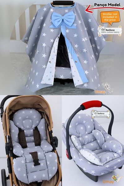 Umaybebek 4 Pieces - Stroller Cover, Stroller Cushion with Lumbar Support, St...