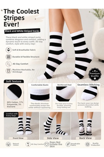 Generic Brand Premium Black and White Striped Socks Tennis Socks Fitness Sock...