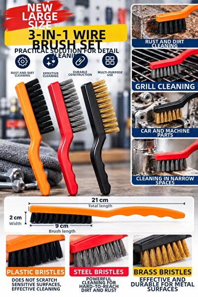 Plodna House New Large Size 3-Piece Wire Brush Set Plastic Bristle Steel Wire...