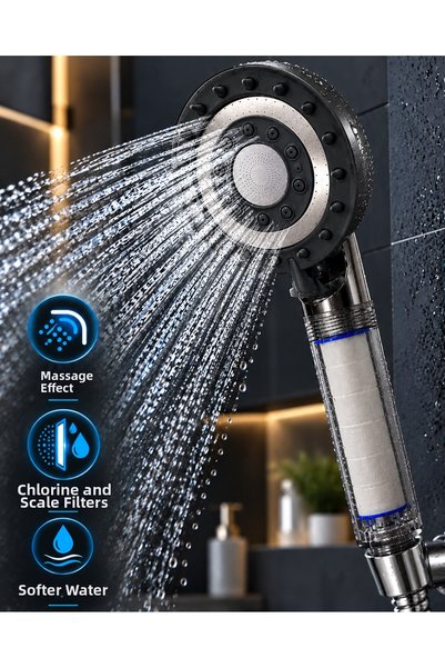 teknotrust Preminium 5-Function Filtered Shower Head with Massage, Rain, Mist...
