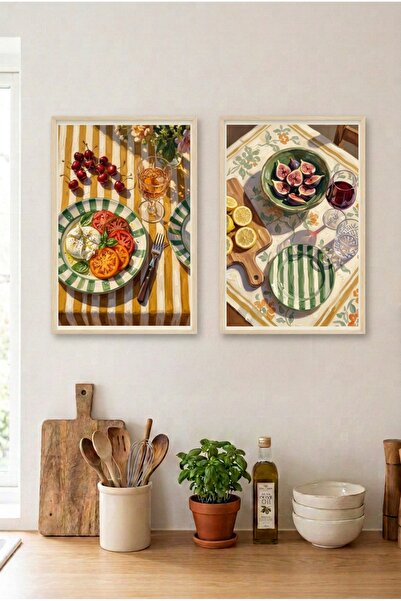 huhuli Σετ 2 τραπεζιών MDF με ξύλινο πλαίσιο Burrata και Fig - Ιταλική διακόσ...