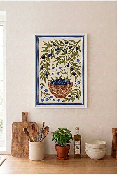 huhuli طاولة مطبخ من MDF مع أغصان زيتون ووعاء سيراميك وإطار خشبي أبيض Huhu321...