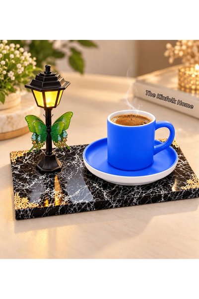 MEGA KANYON Blue Coffee Cup and Wooden Incense Burner Gift Set with Led Street Lamp