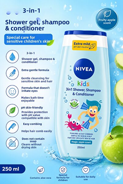 NIVEA شامبو وجل استحمام للأطفال من ألمانيا، عالي الجودة، خالٍ من الدموع، فائق...