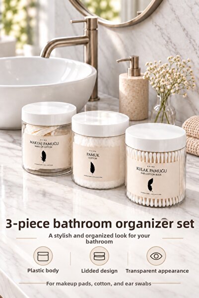 evina Plastic Amber Jar with Cotton Label Bathroom Organizer Cotton Jar